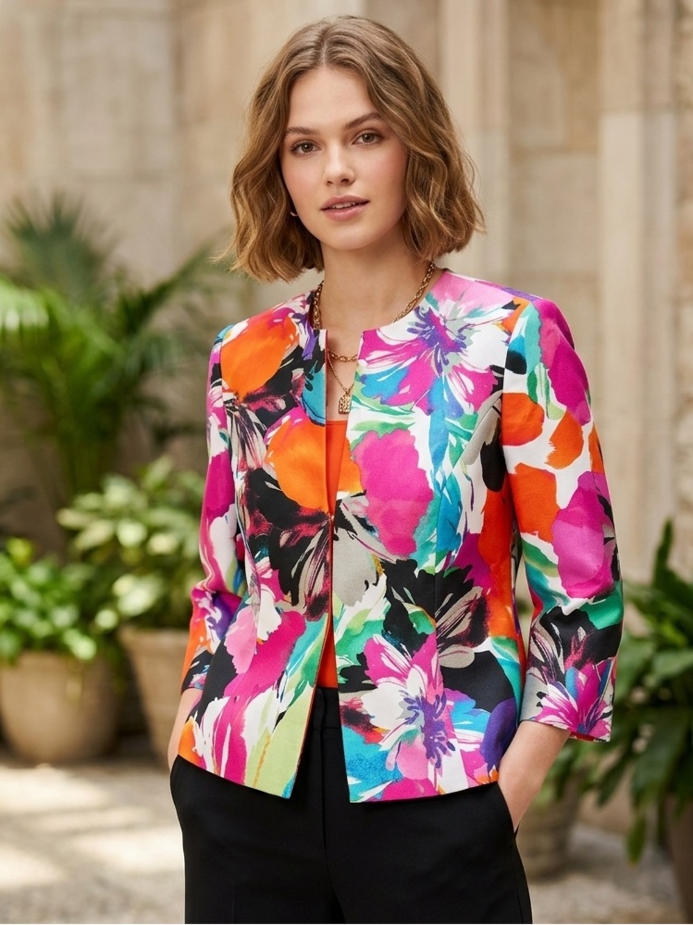 NWOT Kasper Floral Open Front Petite Blazer - Vibrant Multicolor - 6P